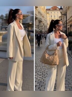 ZARA  Blazer Jacket Relaxed Open Cream Ecru